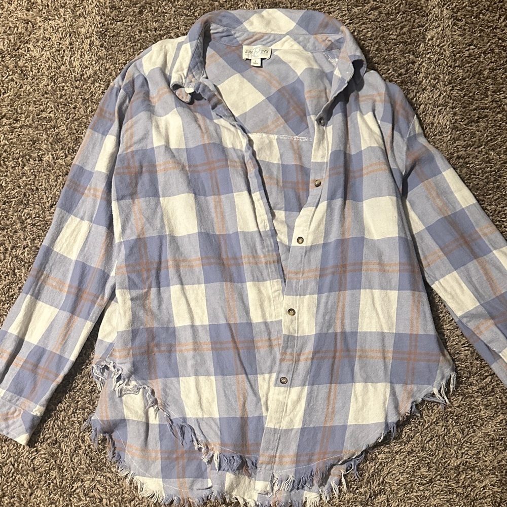Plaid Button Down Shirt - Blue and White